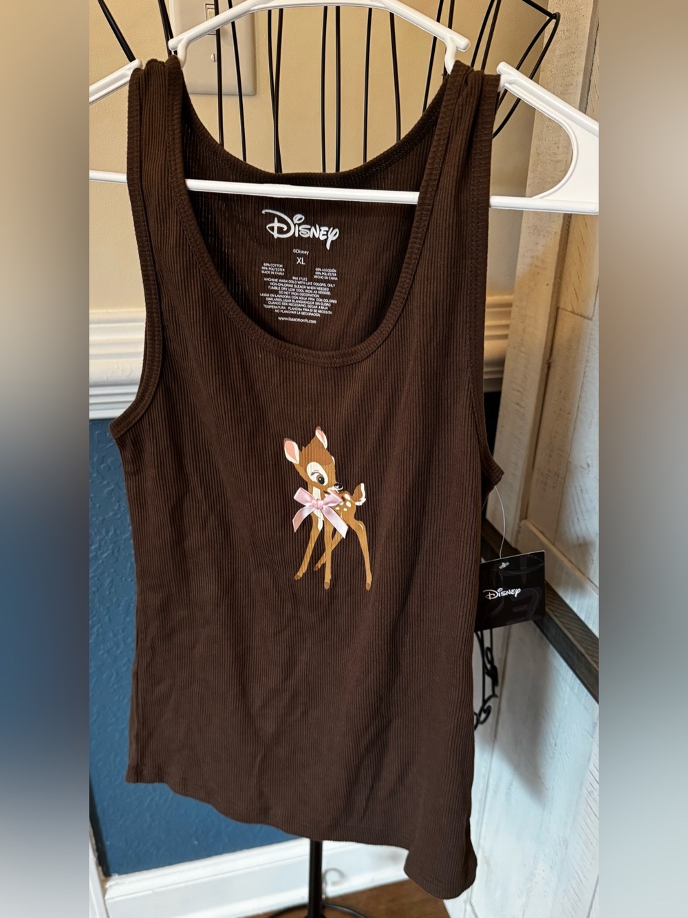 New Disney Bambi Tank Top Women's XL Extra Large Dark Brown Ribbed Juniors size